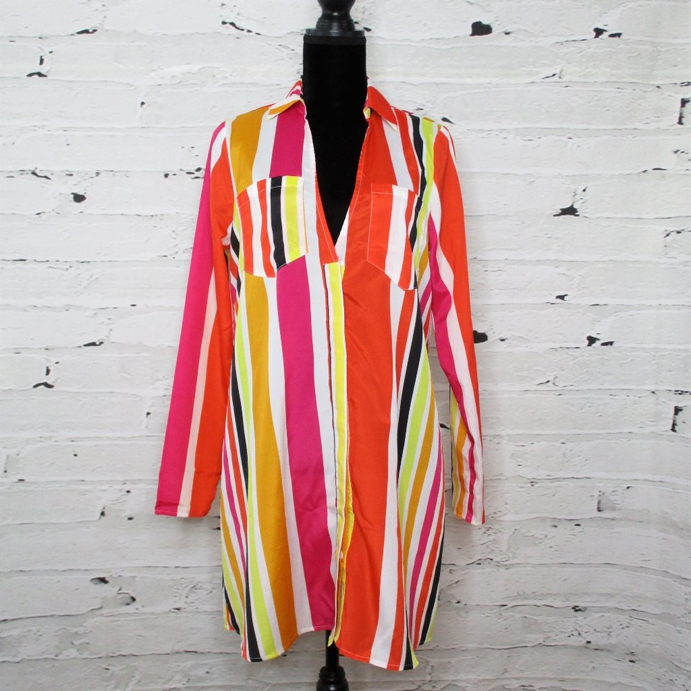 Pretty Little Thing Relaxed Striped Mini Shirt Dress